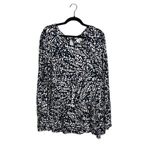 Time & Tru Women's Flowy Tiered Long Sleeve Blouse Top‎ Navy XXXL 22